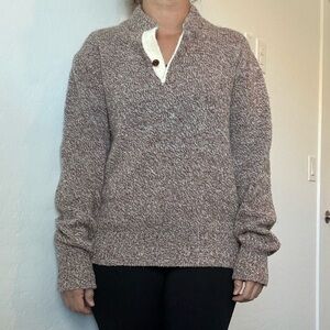 Vintage 80s Inventions Grandpa Henley (Ragg Wool) Pullover Knit Brown Sweater